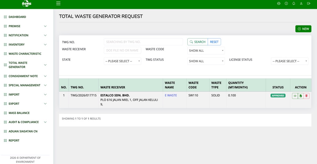 eSWIS Department of Environment waste-management record