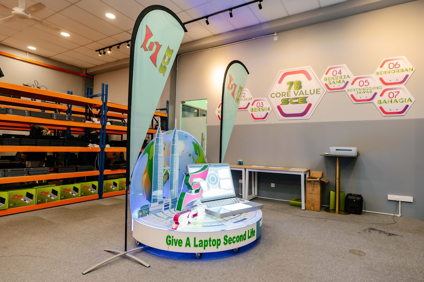 SCE live-selling studio with branded backdrop