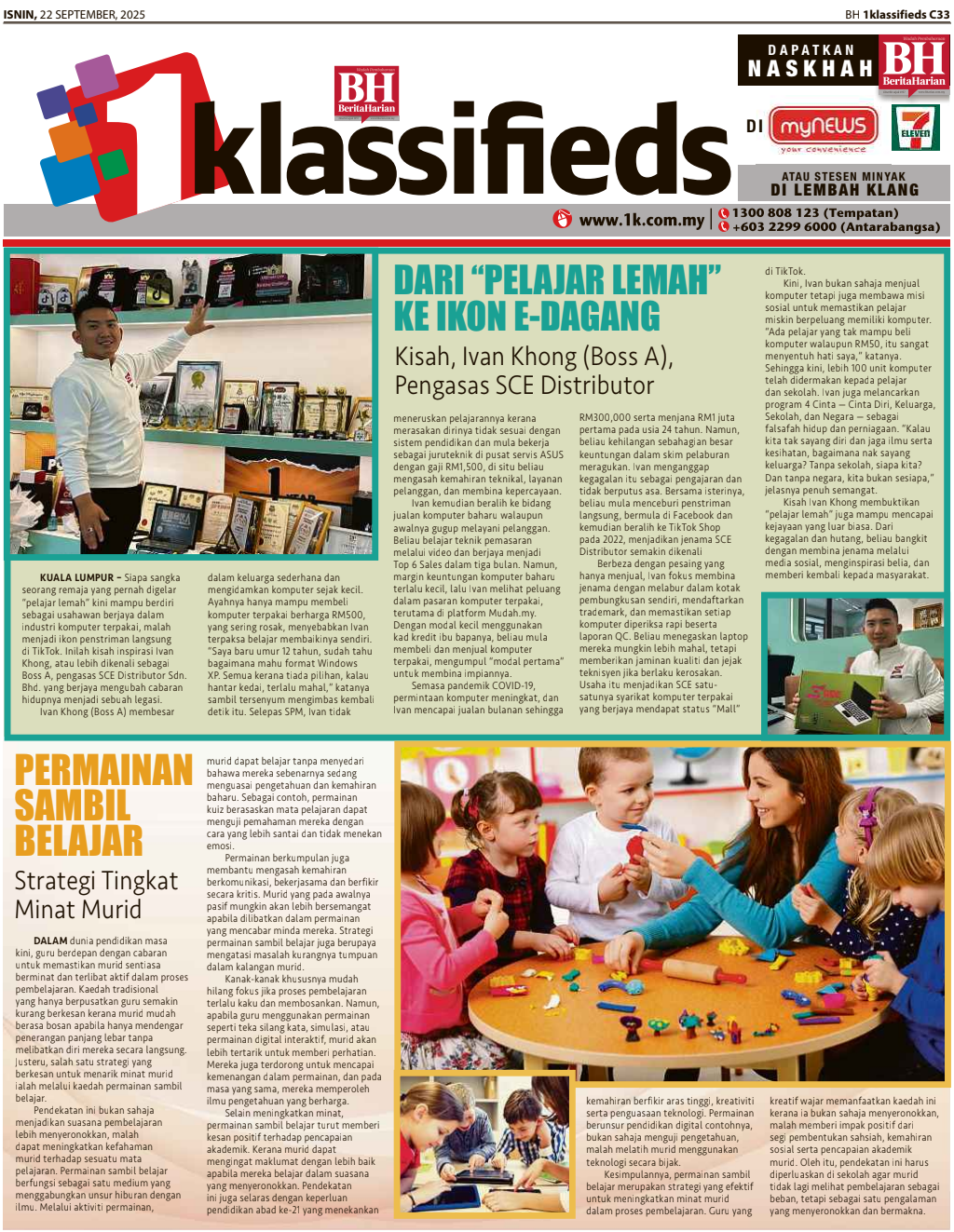 Berita Harian feature on the founder of SCE Distributor
